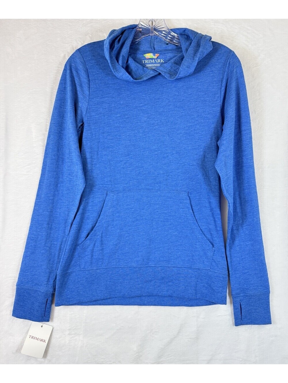Womens XS Top Knit Hoodie Hooded Tee Long Sleeve Thumbholes Blue New NWT